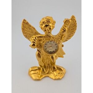 Lolina Miniature Angel Quartz Clock Gold Tone 3"- New Battery